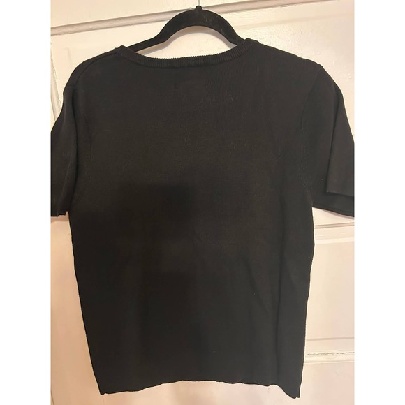 Quacker Factory Midnight Mistletoe Top Black Gold Embroidered Holiday Sweater XS - Picture 5 of 5